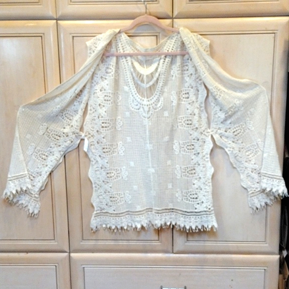 Anthropologie x Evelyn K. Crochet Split Vest Kimono Cover Up - Picture 10 of 11